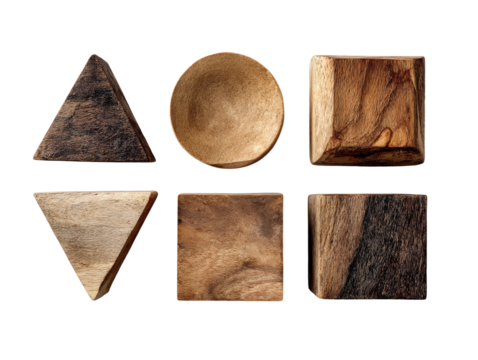 Wooden geometric shape set, white isolate background