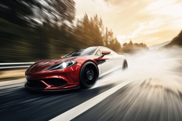 fast moving car on the road / motion image / fast moving car on the road