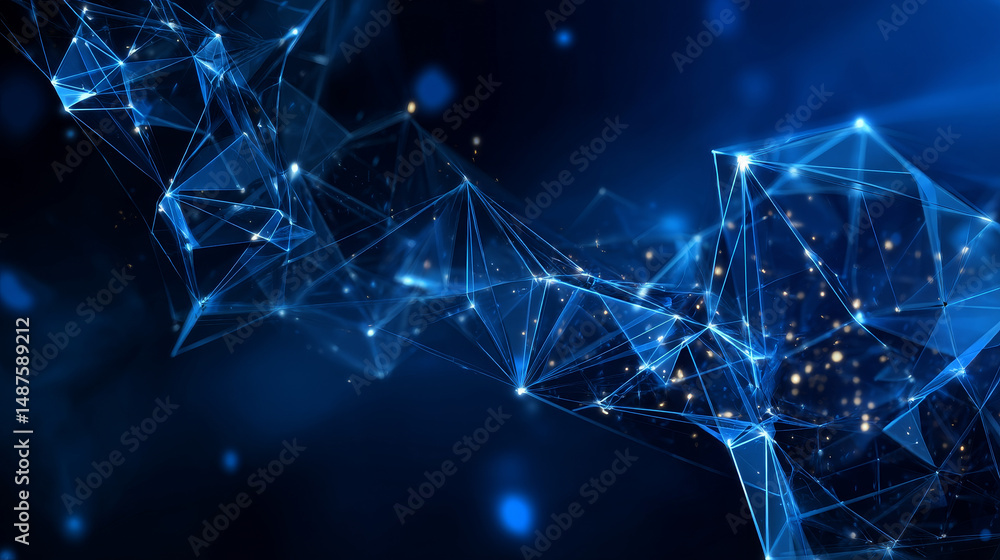 Poster abstract low polygonal with connecting dots and lines on soft blue background. science and technolog