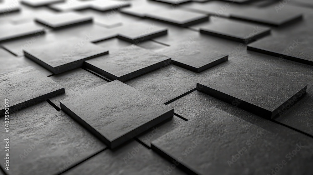 Poster dark textured square tiles are arranged in a geometric pattern. use for abstract background or moder