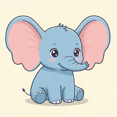 Fototapeta premium Adorable blue baby elephant character, sweet cartoon vector for kids.