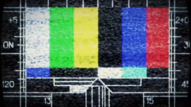 Retro TV static with color test pattern and heavy scanlines &ndash; vintage CRT analog glitch and broadcast noise overlay

