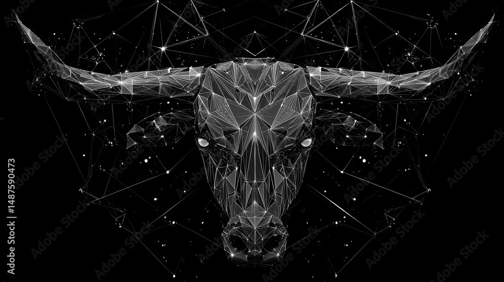 Poster abstract bull head from lines, triangles and particle style design. illustration vector