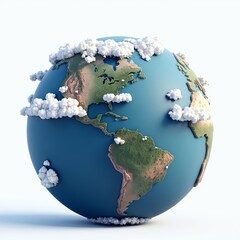3D rendering of a blue Earth with white clouds on a white background