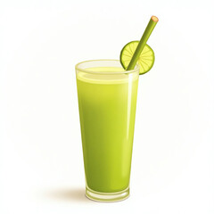 Refreshing glass of lime juice with a straw and lime slice on white background