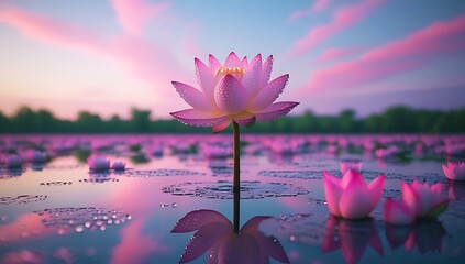 Pink lotus in the water