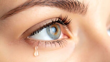 Obraz premium Closeup Eye Crying Tearful Sadness Womans Emotion Grief Pain