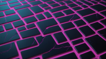 Fototapeta premium Abstract dark grid pattern with glowing pink light and cracks