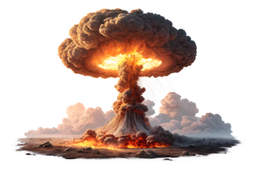 nuclear fire explosion isolated on white or transparent png
