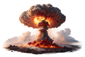 nuclear fire explosion isolated on white or transparent png