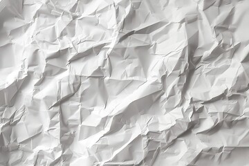 Fototapeta premium A crumpled piece of white paper fills the frame, its intricate folds and texture revealing a complex pattern of rough handling.