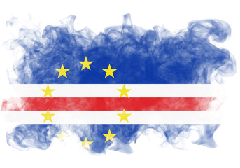 Distressed style graphic of the national flag of Cape Verde featuring blue, white, and red stripes with a circle of golden stars