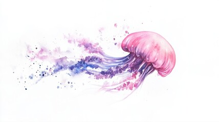 Fototapeta premium Ethereal jellyfish glows softly amidst a backdrop of delicate flowers and stars. Generative AI