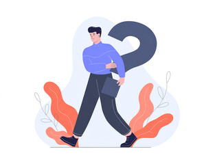 Man walking with question mark business uncertainty