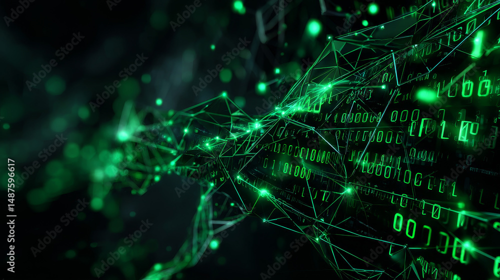 Poster abstract green binary code in dark background. futuristic digital high-technology pattern. vector il
