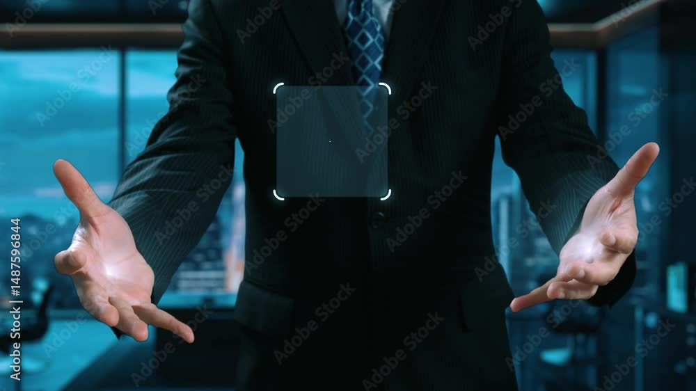 Poster business person checking email inbox, organizing and prioritizing messages for better productivity. 