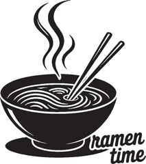 Minimalist Ramen Bowl with Steam – Black & White Vector Line Drawing