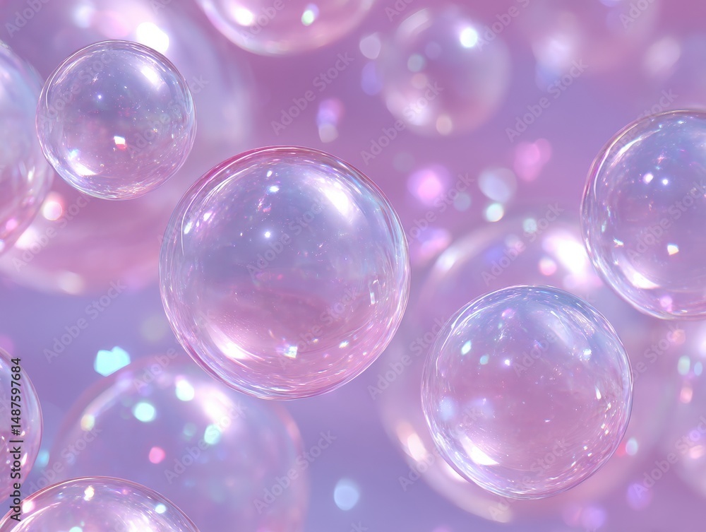 Poster soft translucent bubbles floating against a dreamy pink backdrop creating an ethereal atmosphere rem