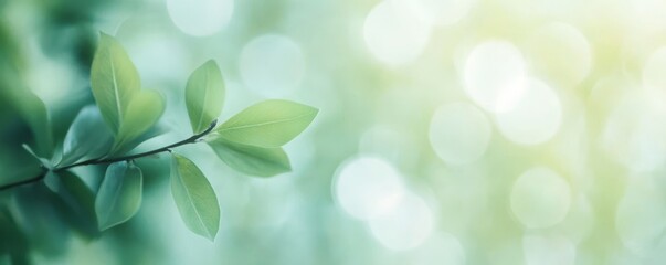 Fototapeta premium Soft green spring background with bokeh light effect enhancing natural beauty and elegance in a tranquil setting