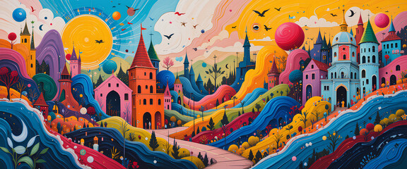 Dream Valley (Acrylic Painting in Vibrant Colors, Contemporary Art Style)