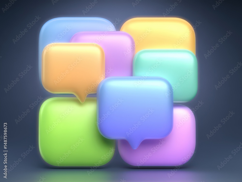Poster colorful abstract speech bubbles arranged artistically creating a vibrant digital conversation backd