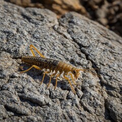 A stonefly larva under rock, winter dormancy, clean cut
