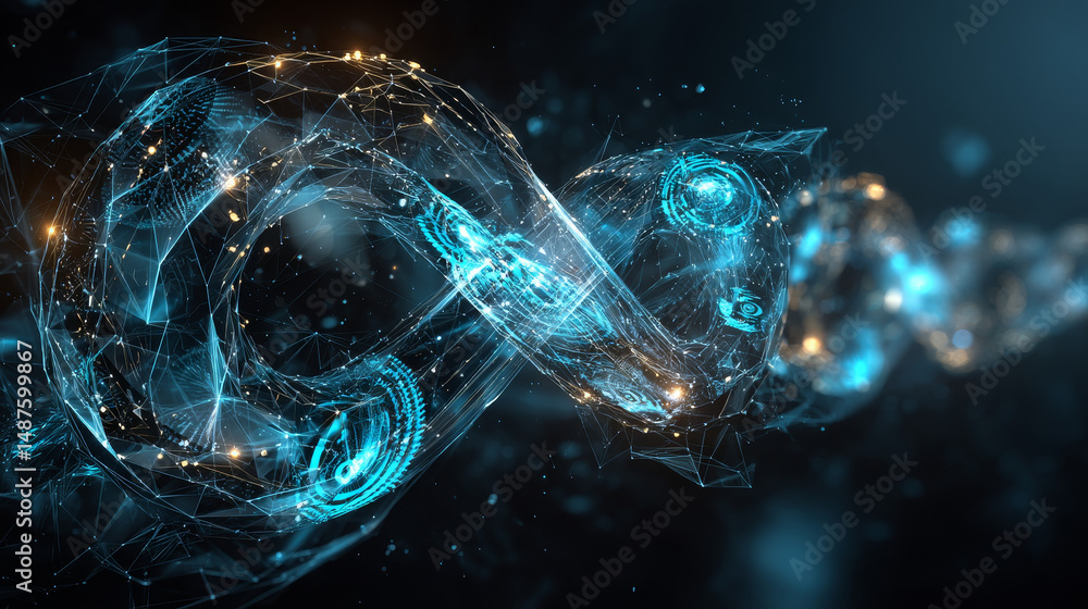 Poster hand holding virtual reality infinity symbol community connection of metaverse world global network 