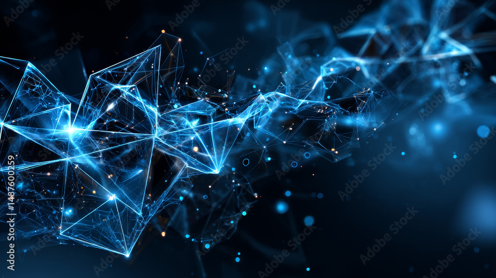 Poster a futuristic blue digital technology background featuring abstract network lines, data flow, and mod