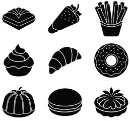 Pastries & Bakery Items Silhouette Set – Vector Collection of Delicious Baked Goods for Culinary, Dessert, and Food Design Projects