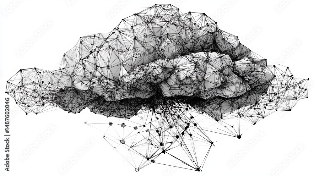 Poster cloud with thunders icon from lines, triangles and particle style design. vector illustration