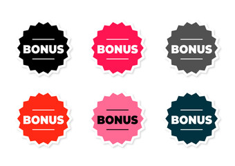 set of colored stickers bonus stickers in red and black colors on a white background