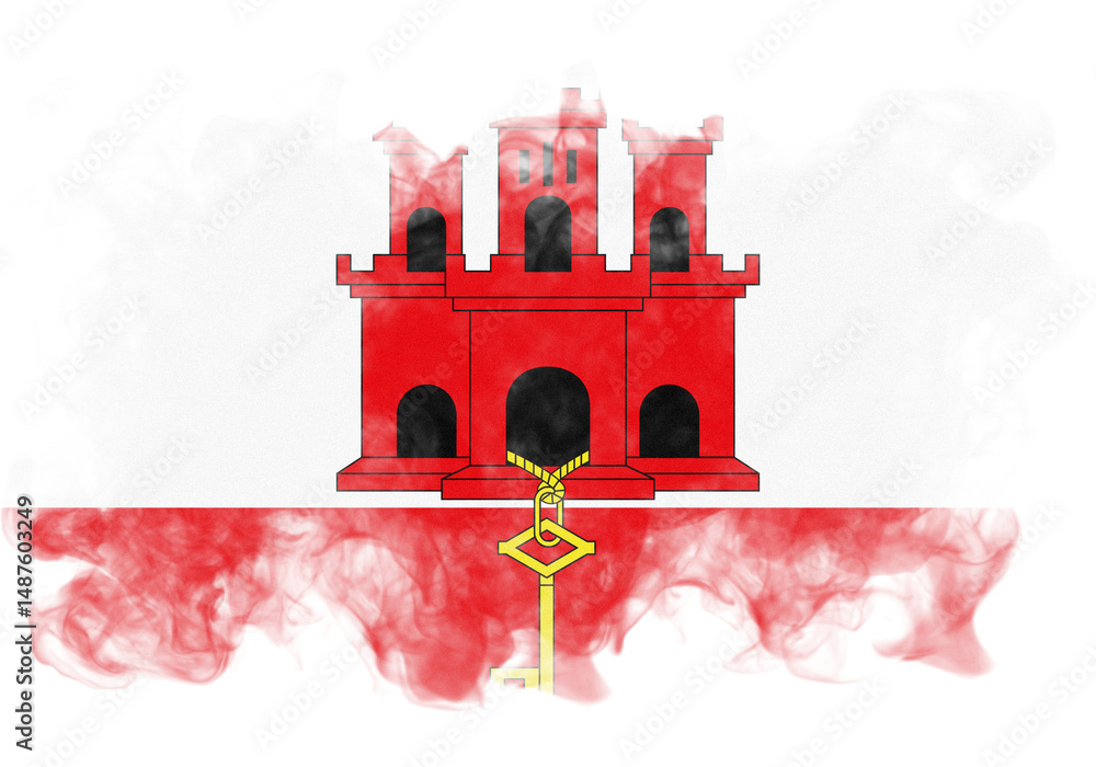 Poster stylized rendering of the gibraltar flag featuring a red castle with key on a white and red backdrop