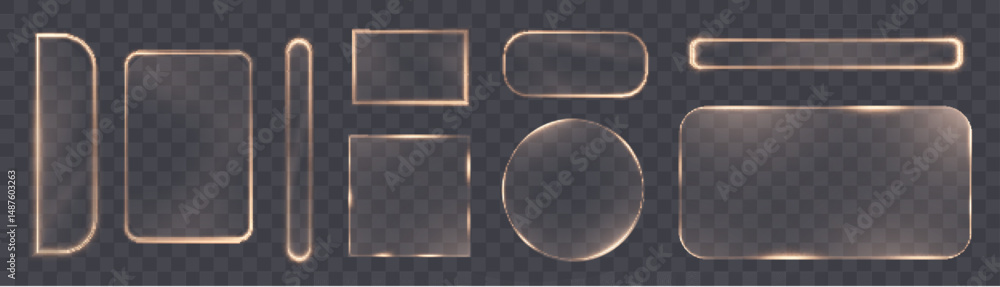 Aufkleber Collection of glowing light frames in various geometric shapes with soft orange illumination on transparent background. Ideal for digital UI elements, HUD design, or sci-fi interfaces.

