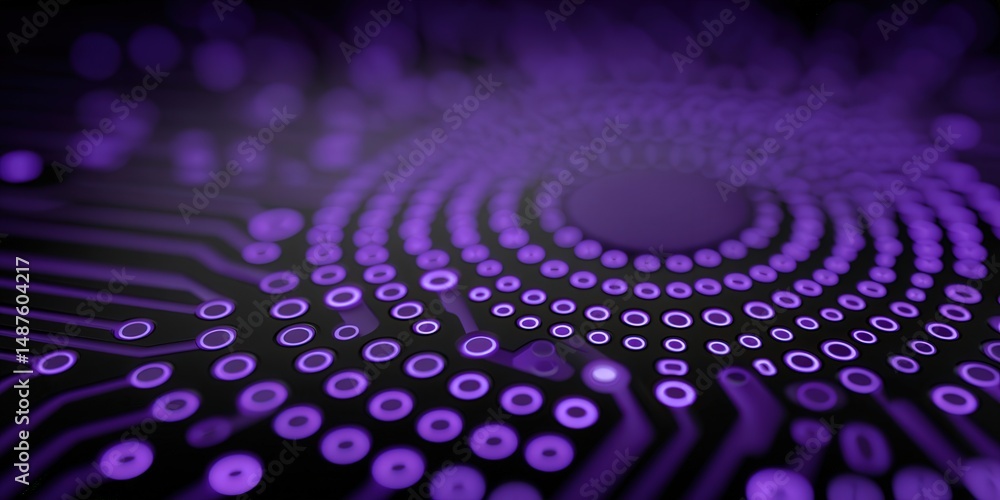 Poster engaging visual of a futuristic circuit board design illuminated by vibrant purple tones showcasing 
