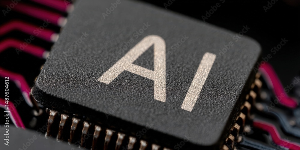 Poster detailed close-up view of a microprocessor featuring the engraving ai showcasing advanced technology