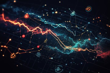 Obraz premium Ancient star chart reinterpretation with constellation trails, nebula-like difficulty gradients, and planetary terrain symbols