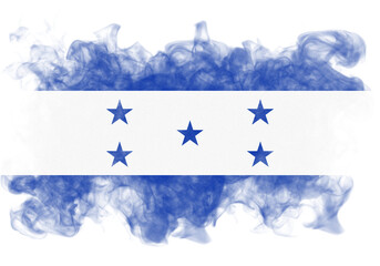 Distressed Honduras flag on black background, showcasing patriotic grunge aesthetic with horizontal stripes and five blue stars