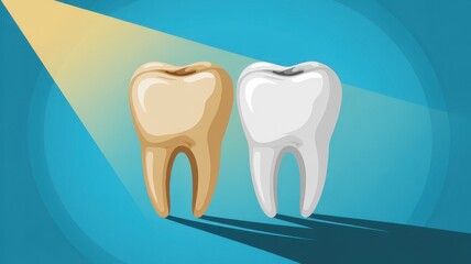 Vector art of two cartoon teeth showing cavities and healthy enamel contrast