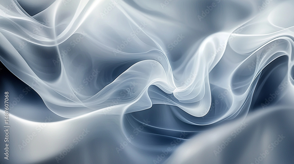 Poster abstract flowing smoke in shades of white and blue creating a dynamic and ethereal composition