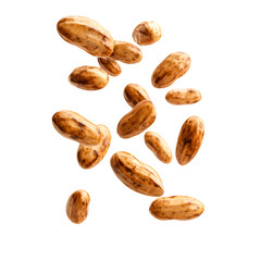 Obraz premium Roasted peanuts falling on black background
