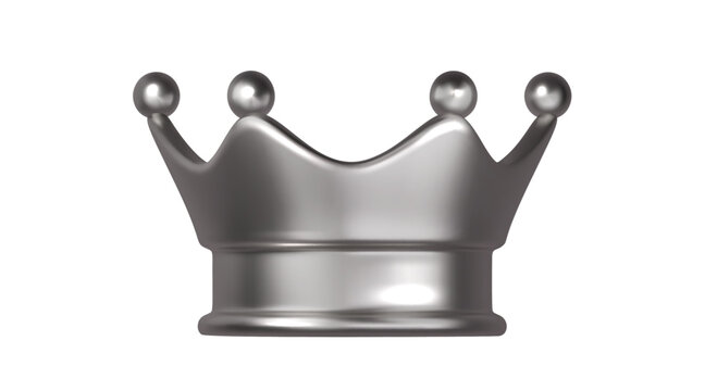 Silver crown 3d realistic. Metallic crown isolated design template. Symbol of royal power, victory or luxury. PNG