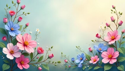 Naklejka premium Delicate wildflowers & vines, soft pastel hues , subtle, craft, thread