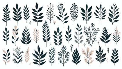 Naklejka premium Set vector of stem botany branches and leaves 