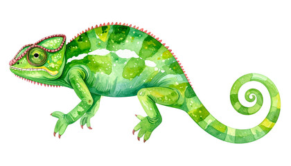 Obraz premium Green chameleon and iguana isolated on white background