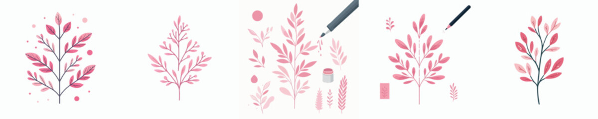 Vector of single stem pink botany branches 
