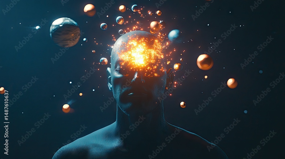 Poster a powerful, abstract depiction of a head exploding with energy.