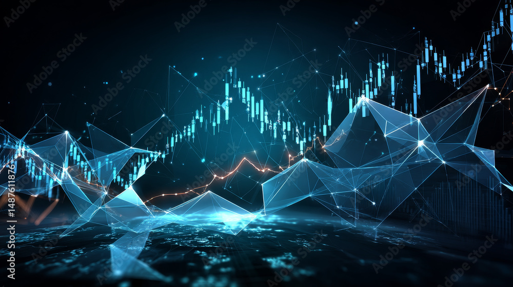 Poster the stock market, graph with diagrams. low polygon line, triangles, and particle style design. abstr