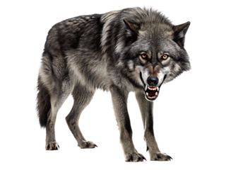 Angry gray wolf isolated on white background PNG