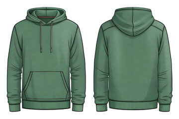 Naklejka premium Green Pullover Hoodie Mockup Front and Back View Vector