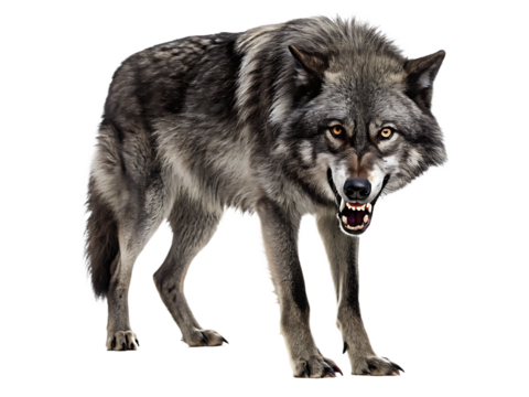Angry gray wolf isolated on white background PNG